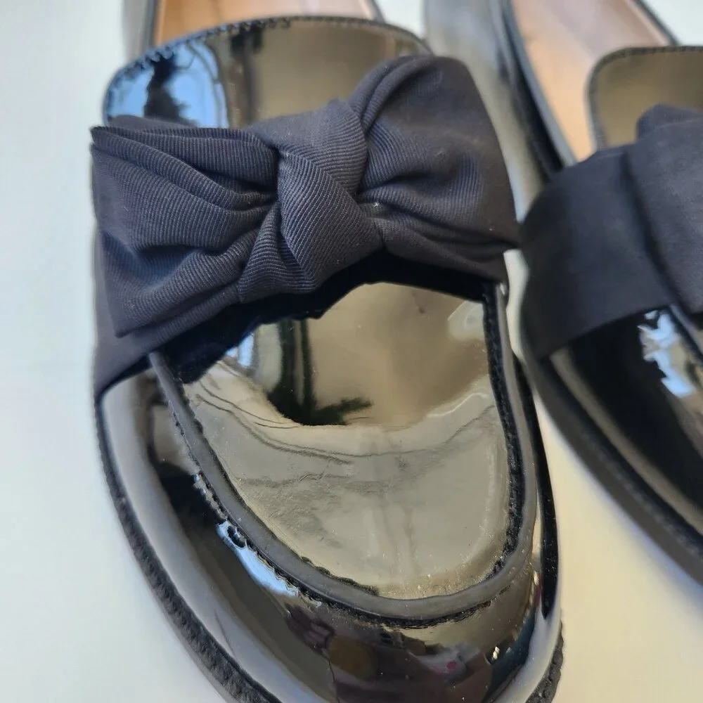 Bandolino Lindio Black Patent Loafers Bows Coquette Feminine Tailored Office - Picture 4 of 12